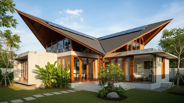 Desain Rumah Desa Tapi Modern Atap Butterfly/Gemini AI