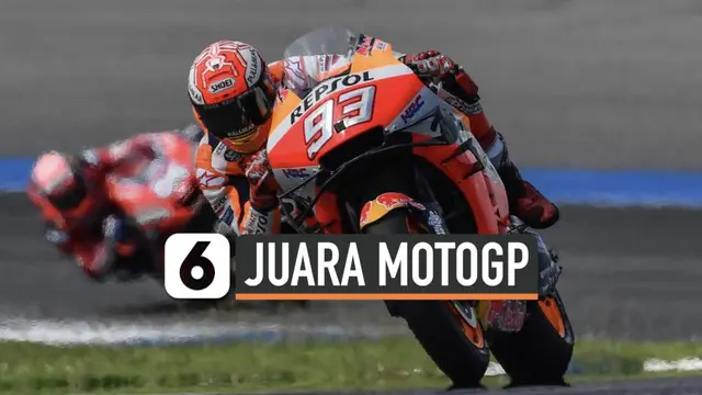 Marc Marquez mengunci gelar juara dunia MotoGP 2019 di Chang International Circuit, Buriram, Thailand, Minggu (6/10/2019). Ini menjadi gelar juara dunia keenam Marquez di MotoGP.