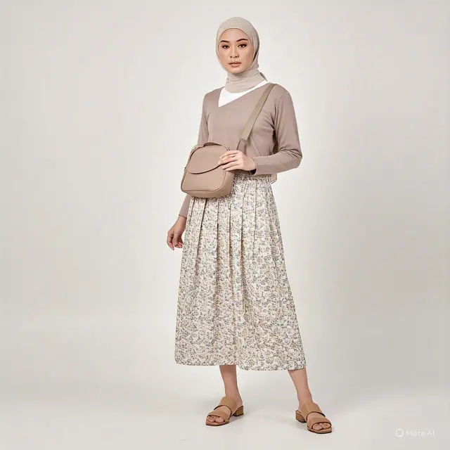 Outfit ke Mall Mix and Match Rok Motif Floral dengan Atasan Polos