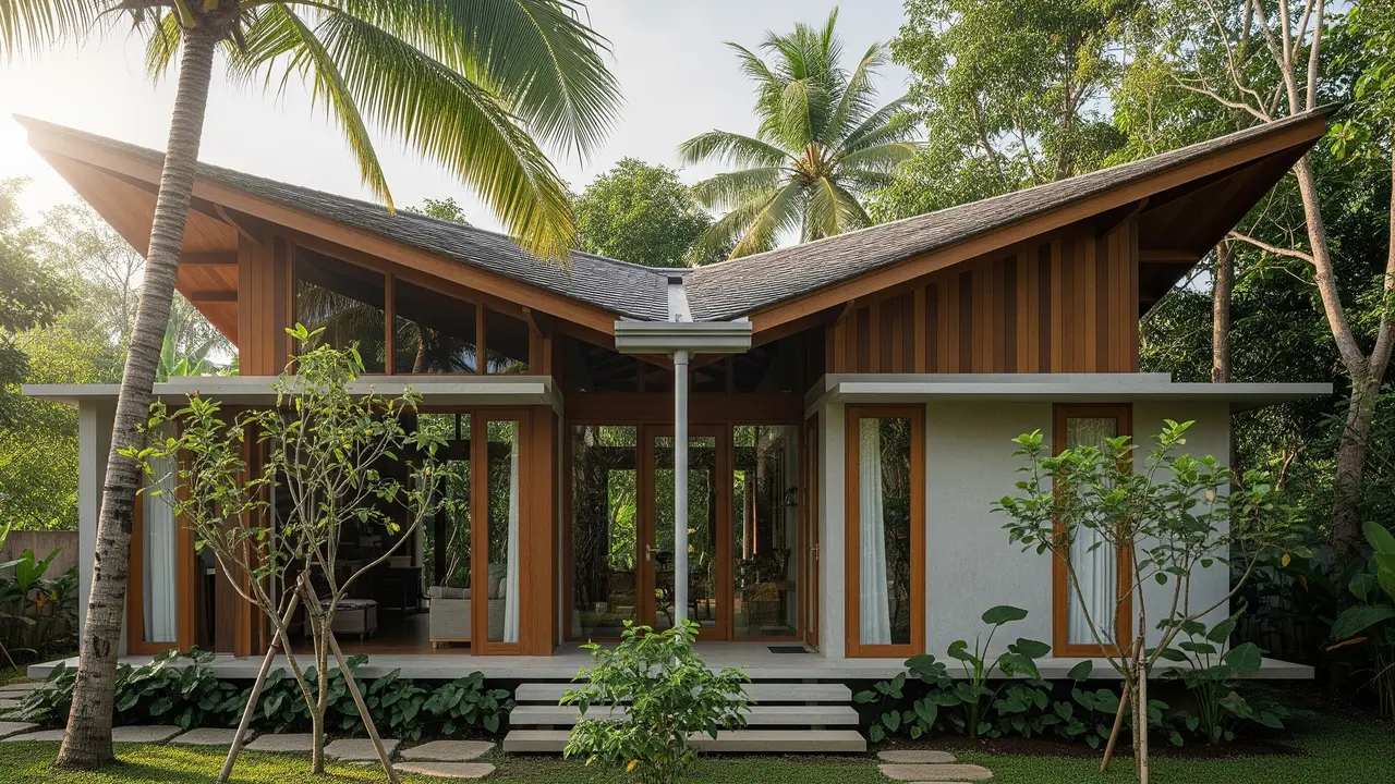 Desain Rumah Desa Tapi Modern Atap Butterfly/Gemini AI