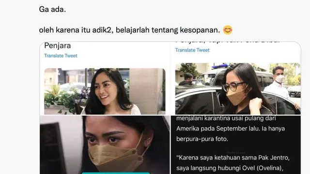 Unggahan soal Rachel Vennya. (Foto: Dok. Twitter @GiaPratamaMD)