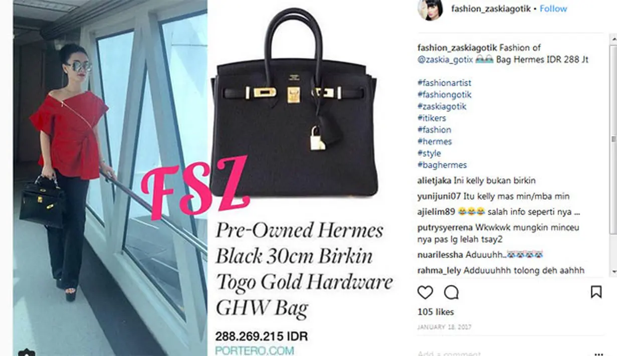 Secara kasat mata, tas koleksi Zaskia ini hanya berbeda warna. Dan untuk yang hitam ini harganya mencapai Rp 288 juta. Bikin pusing kan?  (Instagram/fashion_zaskiagotik)