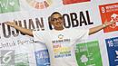 Presenter Muhammad Farhan berpose usai acara launching Duta Masyarakat untuk SDGs di Jakarta, Rabu (24/2). International NGO Forum on Indonesian Development (INFID) memerkenalkan lima Duta Masyarakat untuk SDGs. (Liputan6.com/Immanuel Antonius)