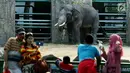 Pengunjung berswafoto dengan latar belakang gajah saat mengisi libur Lebaran di Kebun Binatang Ragunan, Jakarta, Sabtu (16/6). Kebun Binatang Ragunan masih menjadi tempat favorit warga Jakarta untuk menghabiskan libur Lebaran. (Liputan6.com/JohanTallo)