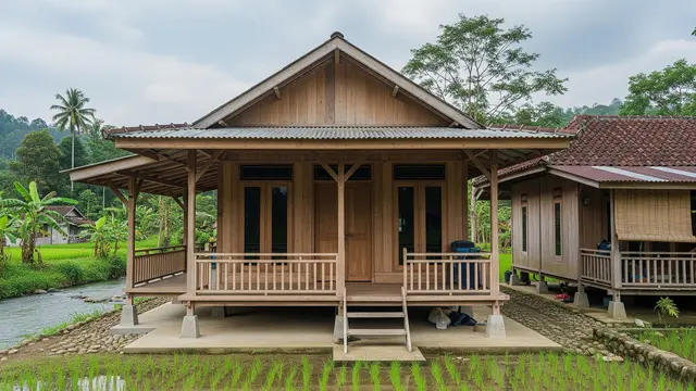 Contoh Rumah Sederhana di Desa Dekat Sungai dan Sawah Kecil dengan Desainnya yang Cantik dan Bikin Betah