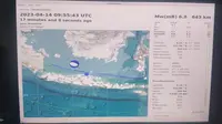 Gempa Magnitudo 6,6 mengguncang wilayah Tuban, Jatim, Jumat (14/4/2023), pukul 16:55:44 WIB. (Liputan6.com/ Dok BMKG)