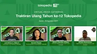 Tokopedia menyelenggarakan virtual media gathering dalam rangka menyambut HUT ke-12 Tokopedia yang juga bertepatan dengan HUT 76 Indonesia pada Senin (16/8/2021) (Foto: Tokopedia).
