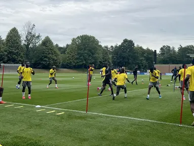 Pemain Timnas Ghana berlatih di Bryant University, Rhode Island, Amerika Serikat, Senin (22/6/2026). Skuad The Black Stars mematangkan persiapan jelang menghadapi Timnas Inggris pada laga lanjutan Grup L Piala Dunia 2026. (KLY Sports/Hery Kurniawan/Adv/Powerade)