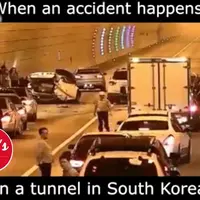 Kompaknya pengendara di Korea Selatan yang bergeser saat ada kecelakaan di terowongan.
