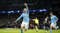 Selebrasi Erling Haaland pada pertandingan Manchester City vs Leipzig di Liga Champions (AP)