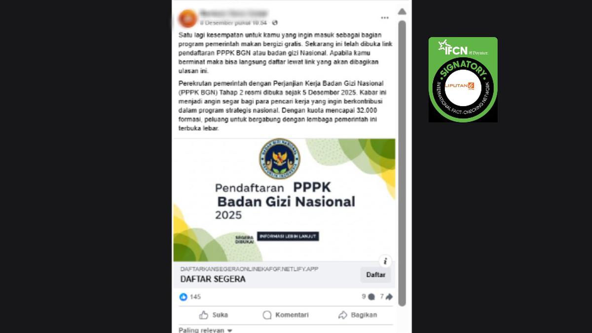 Cek Fakta: Tidak Benar Link Ini untuk Pendaftaran PPPK Badan Gizi Nasional