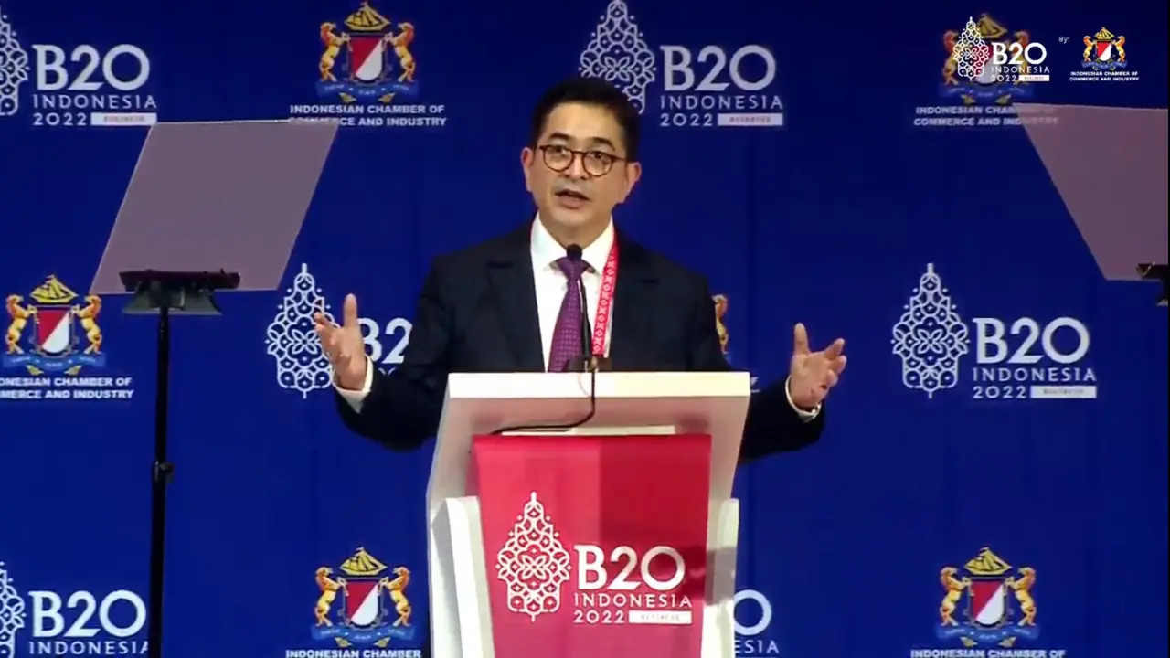 Ketua Umum Kadin Indonesia Arsjad Rasyid dalam B20 Summit Indonesia, Senin (14/11/2022).