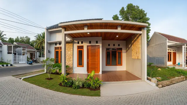 Teras Cor Dak dengan Sentuhan Kayu