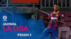 Berita motion grafis jadwal Liga Spanyol 2020-2021 pekan ke-5. Barcelona hadapi Sevilla di Camp Nou, Senin (5/1/2020).