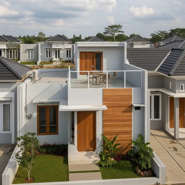 9 Contoh Rumah Type 45 dengan Rooftop dan Taman Samping Kecil, Hunian Modern