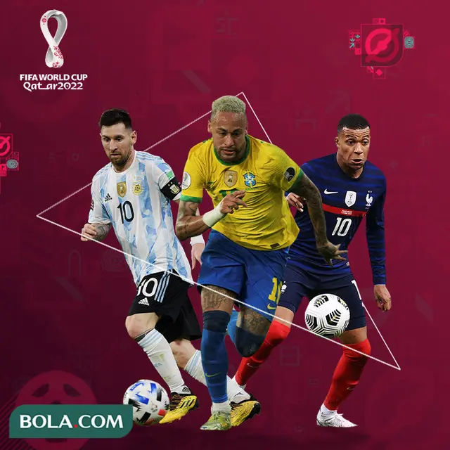 Piala Dunia - Lionel Messi, Neymar, Kylian Mbappe