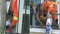 [VIDEO] Bocah Tergantung di Teralis Besi Lantai 6 Apartemen