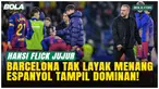 Barcelona menang 2-0 atas Espanyol pada derby Catalunya, Minggu (4/1/2026) dini hari WIB. Hansi Flick mengakui Barca menderita dan tak pantas menang. Joan García tampil gemilang, sementara gol telat Olmo dan Lewandowski mengunci tiga poin penting La...