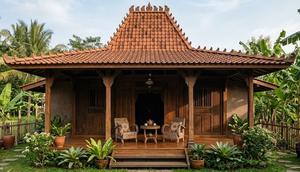 Rumah Joglo Sederhana dengan Teras dan Taman (created by AI)