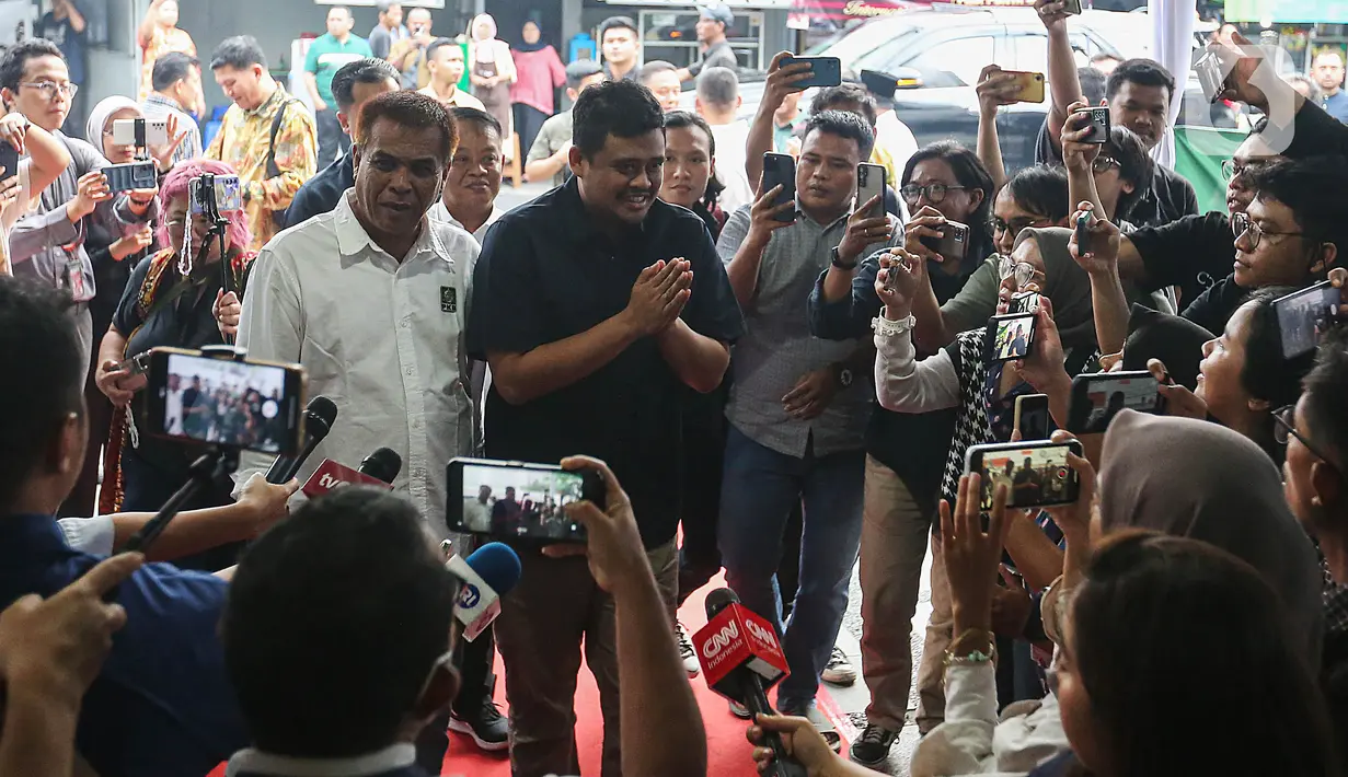 Kehadiran Bobby Nasution untuk mengikuti Uji Kelayakan dan Kepatutan (UKK). (Liputan6.com/Angga Yuniar)