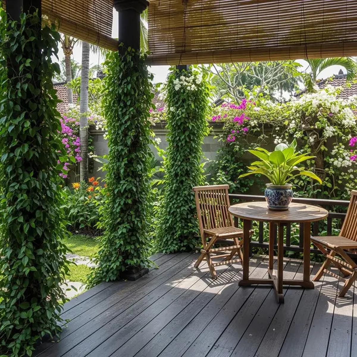9 Model Teras Belakang Rumah dengan Tiang Tanaman Salur yang Instagramable 2025