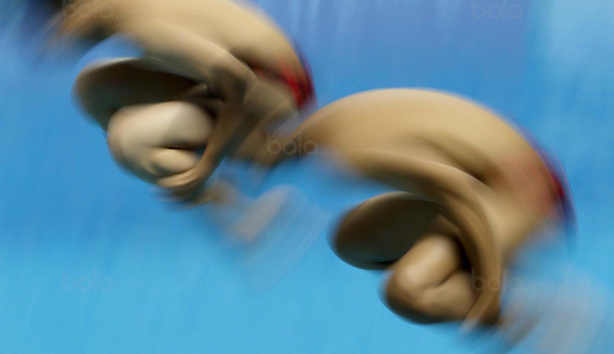 Aksi peloncat indah dari berbagai negara dalam rangka tes event cabang akuatik Asian Games 2018 di kolam renang Senayan, Jakarta yang akang berlangsung dari tanggal 5-15 Desember 2017.  (Bola.com/Peksi Cahyo)