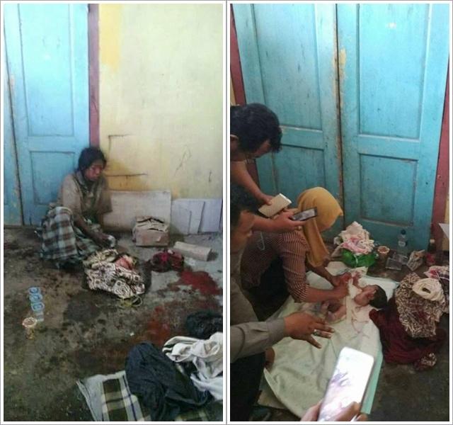 Gelandangan yang ditemukan melahirkan di teras rumah warga/copyright facebbok.com/Info Seputar Trenggalek