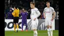 Gelandang Fiorentina, Mohamed Salah (kedua dari kiri) merayakan gol kegawang Tottenham Hostpur di laga Liga Europa leg kedua di Stadion Artemio Franchi, Italia (26/2/2015). Fiorentina menang 2-0 atas Tottenham Hotspur. (Reuters/Max Rossi)