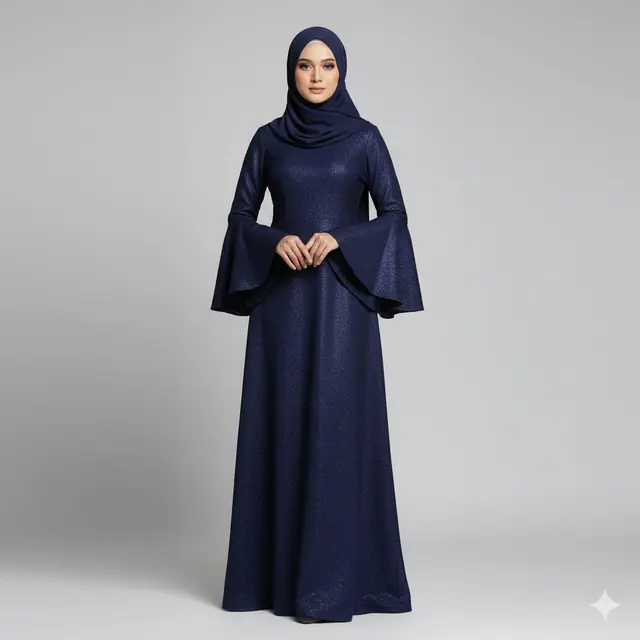 Gamis Shimmer dengan Lengan Terompet