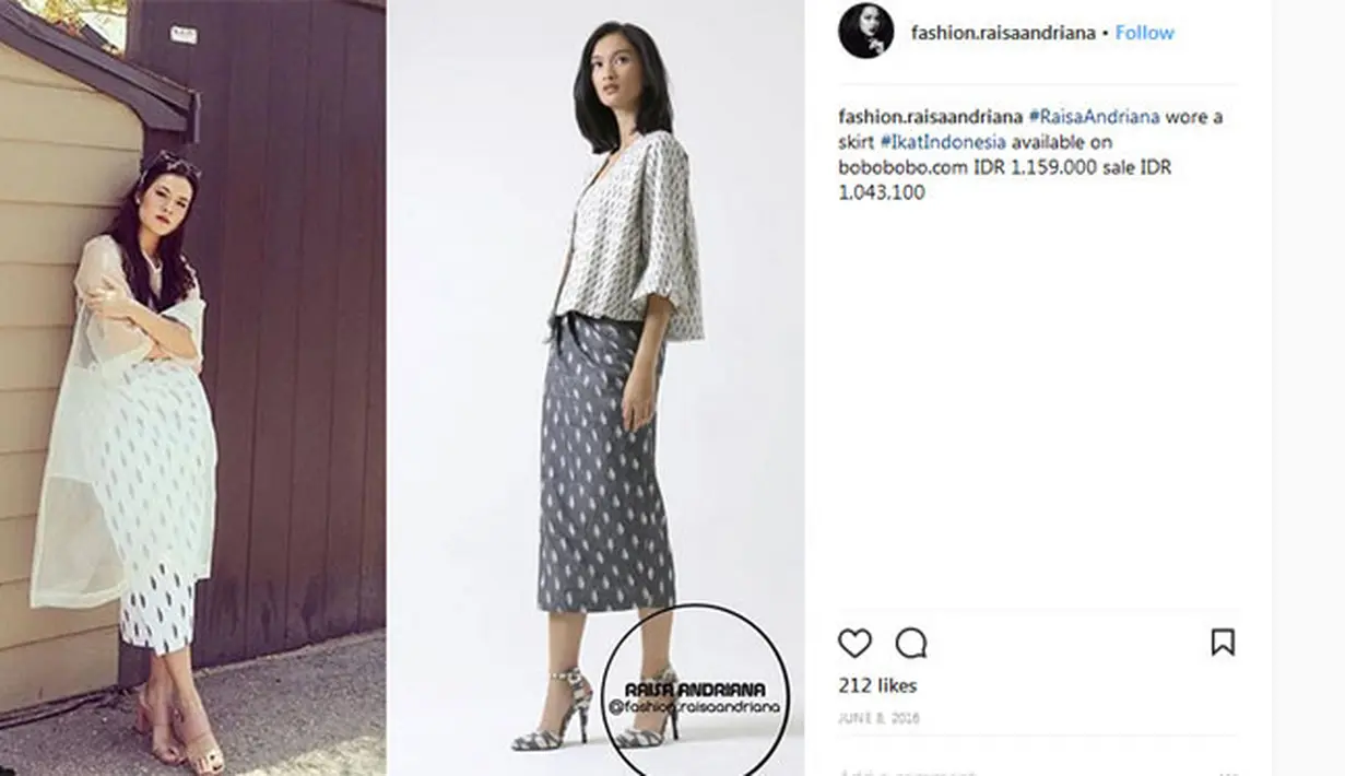 Tidak harus mahal, namun ternyata Raisa juga tetap bisa tampil modis dengan sepatu yang harganya masih terjangkau. Untuk heels yang satu ini, Raisa hanya perlu merogoh kocek sebesar Rp 1.159.000. (Instagram/fashion.rasiaandriana)