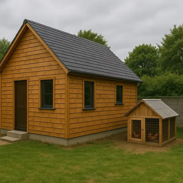 Model Rumah di Desa dengan Kandang Ayam di Belakang