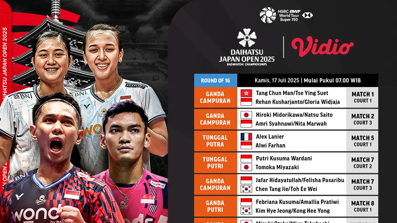 Jadwal Streaming BWF Daihatsu Japan Open 2025 Round of 16 di Vidio