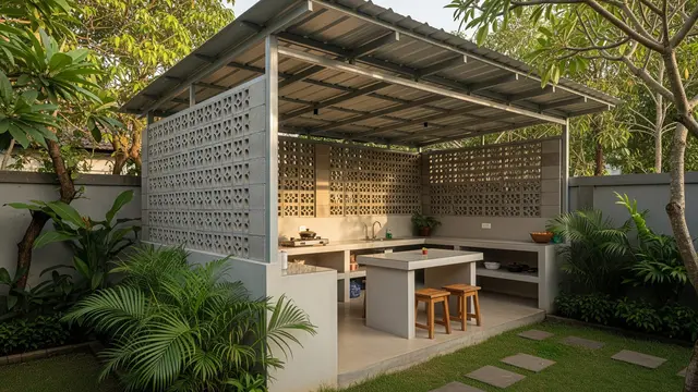 Desain Dapur Belakang Rumah yang Teduh dengan Rangka Baja Ringan/Gemini AI