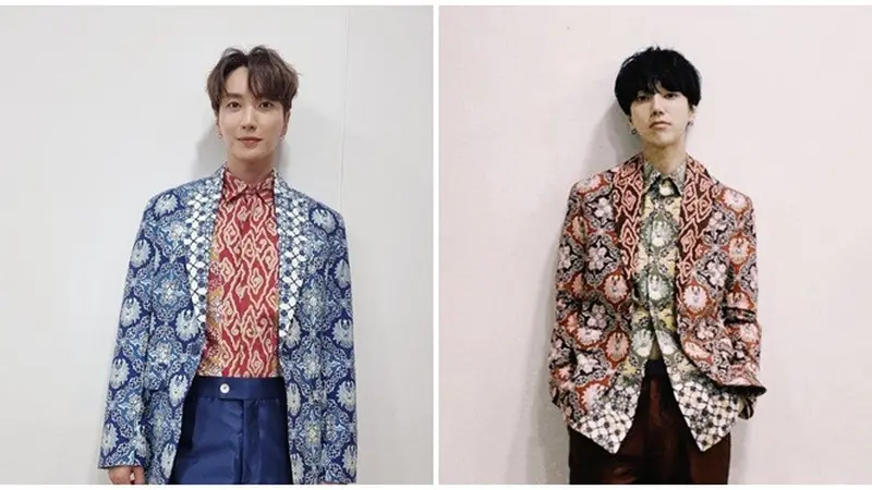 6 Potret Leeteuk dan Yesung Super Junior Pakai Batik Rancangan Ridwan Kamil, Curi Perhatian