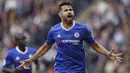 Penyerang Chelsea, Diego Costa, merayakan gol yang dicetaknya ke gawang Hull. Kemenangan ini mengantar The Blues naik ke posisi enam klasemen sementara Premier League. (Reuters/Carl Recine)