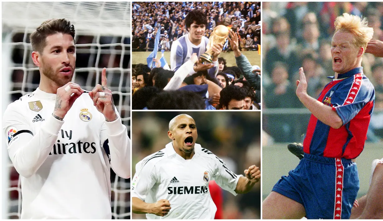 Bek tengah asal Spanyol, Sergio Ramos, mencetak gol ke-100 dalam karier profesionalnya saat Real Madrid mengalahkan Leganes 3-0 di Copa del Rey. Berikut deretan bek paling produktif mencetak gol di dunia. (Foto Kolase AP dan AFP)