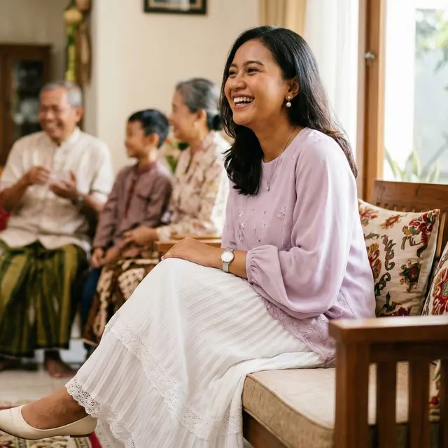 Rok putih dan blouse warna untuk lebaran (Foto: Gemini AI)
