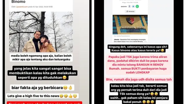 Vanessa Khong Heran Sang Ayah Jadi Tersangka Karena Terima Aliran Dana, Padahal untuk Renov Rumah Indra Kenz. (instagram/@vanessakhongg)