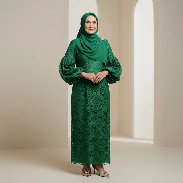 Model Gamis Brokat untuk Usia 50 Tahun ke Atas