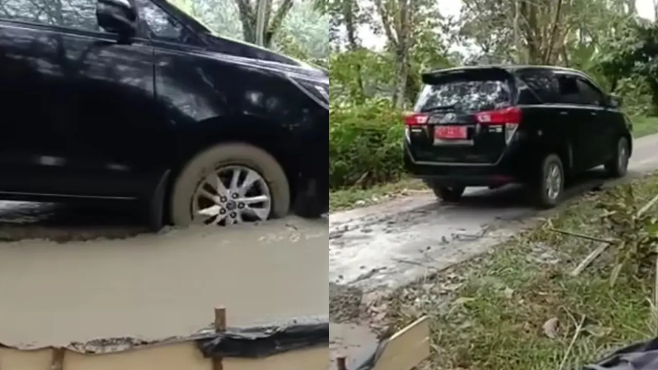 Mobil Dinas Terobos Jalan Cor Basah