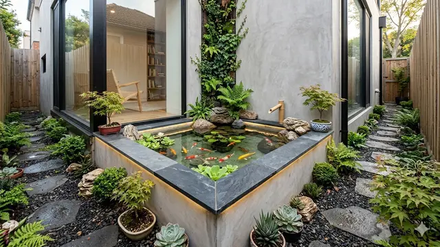 Model Kolam Ikan Minimalis Depan Rumah Lahan Sempit (Foto: Gemini AI)