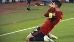 Penyerang Spanyol Alvaro Morata melakukan selebrasi setelah mencetak gol pembuka timnya dalam laga Grup A Kualifikasi Euro 2024 di Boris Paichadze Dinamo Arena, Sabtu (9/9/2023) dini hari WIB.  (AP Photo/Zurab Tsertsvadze)