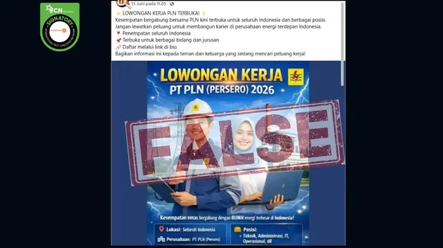 Cek Fakta: Tidak Benar Pendaftaran Lowongan Kerja PLN Lewat WhatsApp
