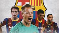 Barcelona - Eric Garcia, Marc-Andre ter Stegen, Pedri, Memphis Depay (Bola.com/Adreanus Titus)