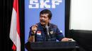Pelaksana Tugas Direktur Teknik PSSI, Indra Sjafri memberikan sambutan dalam acara pelepasan menuju Gothia Cup 2025 di Ruang Teater Kemenpora RI, Jakarta, Jumat (11/07/2025). (Bola.com/Bagaskara Lazuardi)