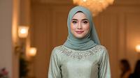 Gamis Brokat Sage A-Line dengan Payet Halus/AI