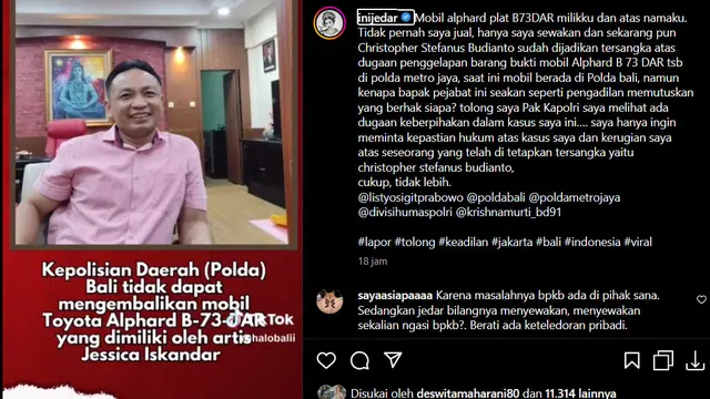 Jessica Iskandar Pertanyakan Mengapa Ia Tak Bisa Memiliki Kembali Mobil Miliknya yang Saat Ini Ditahan di Polda Bali dalam Kasus Penipuan
