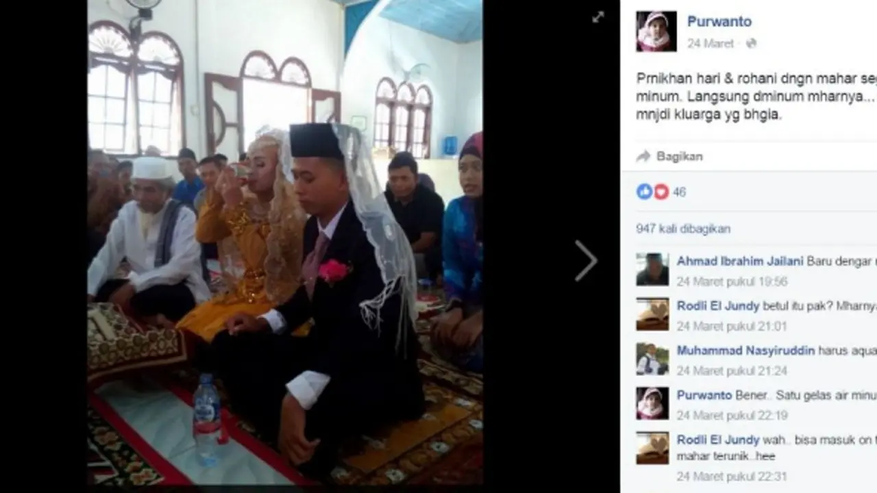 Bermodal Air Putih untuk Mas Kawin, Pria Ini Meminang Kekasihnya