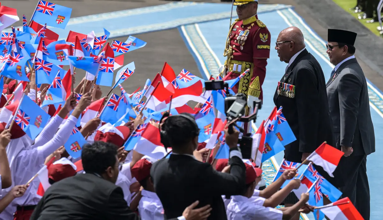 Pertemuan bilateral tersebut membahas penguatan kerja sama Indonesia-Fiji serta peran kedua negara dalam menghadapi tantangan global. (BAY ISMOYO/AFP)