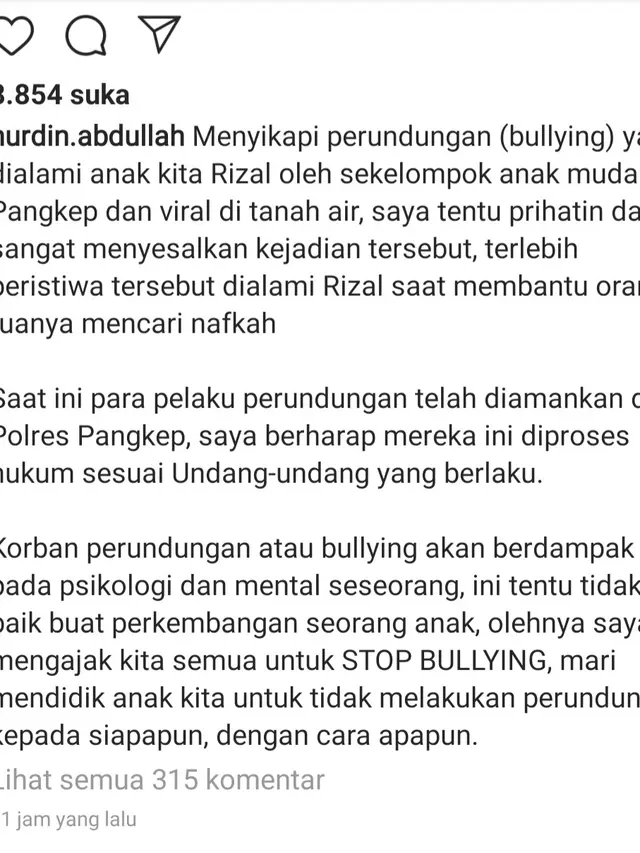 Unggahan Gubernur Sulawesi Selatan, Nurdin Abdullah. (Foto: Instagram @nurdin.abdullah)